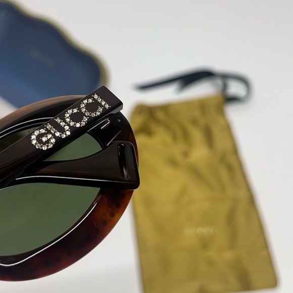 Gucci Tortoise Shell Swarovski Diamond Studded Sunglasses - Picture 6 of 10